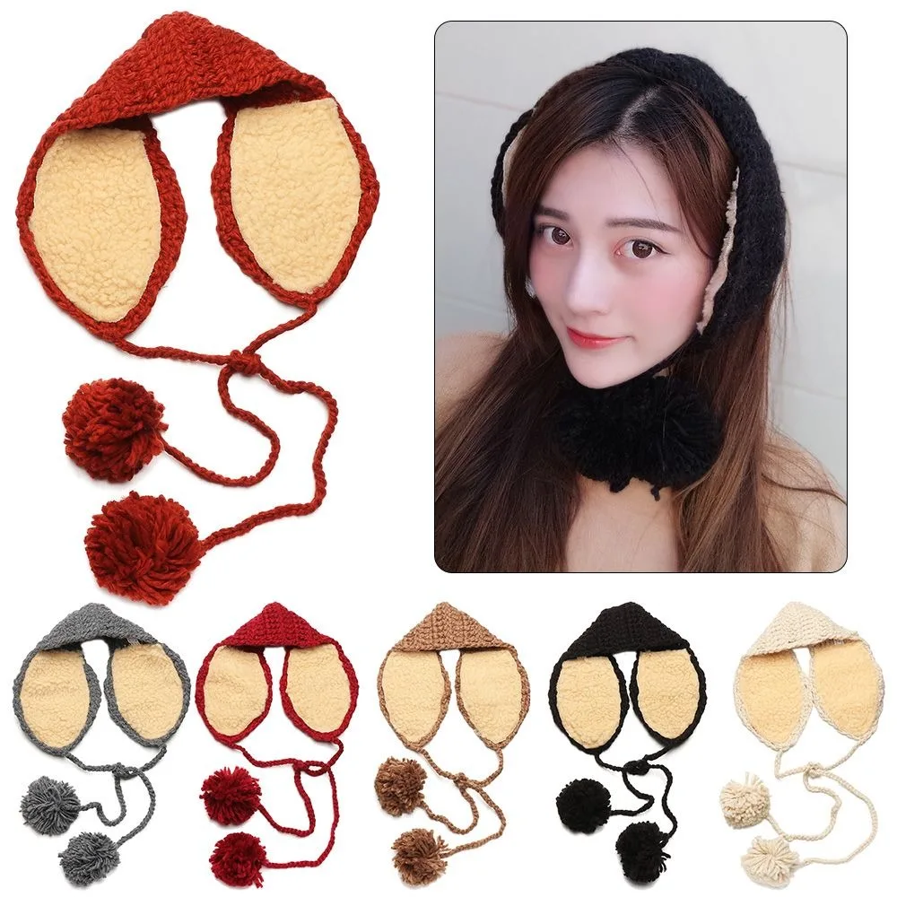 

Ins Cute Tide Knitted Ear Bag Soft Sister Strap Ear Muffs Autumn and Winter Ear Protection Warm and Velvet Earmuffs Female Retro