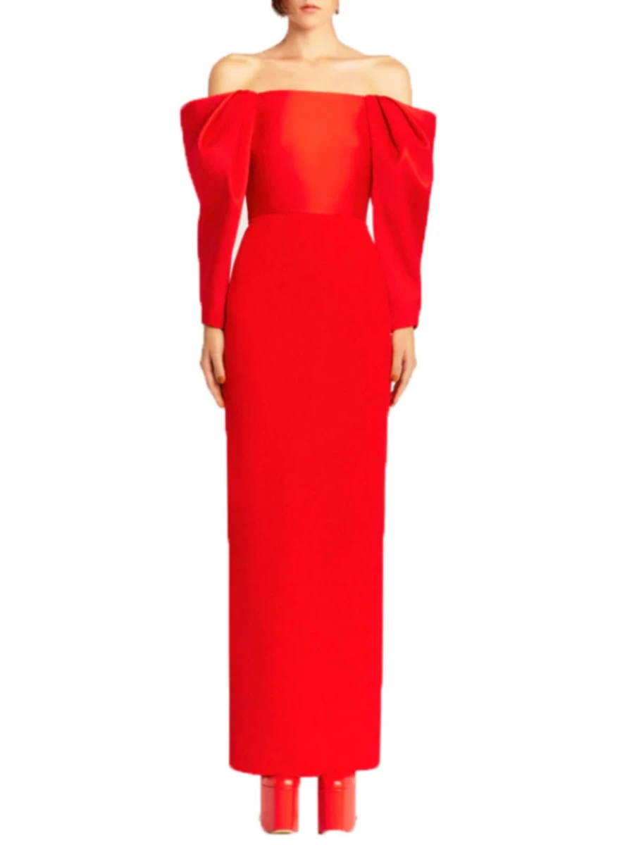 TWOTWINSTYLE Solid Slimming Temperament Dresses for Women Slash Neck Long Sleeves Patchwork Folds Minimalism Dress Female New