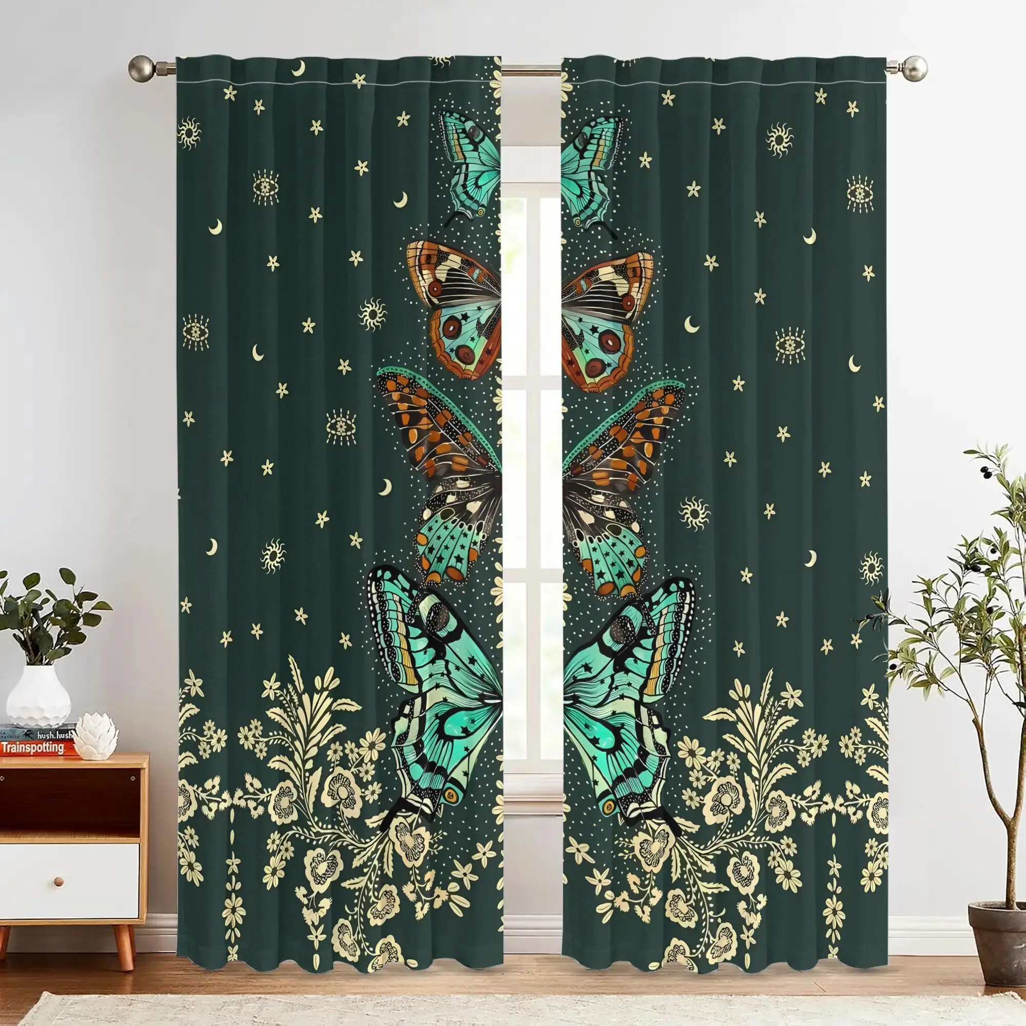 Butterfly flower curtains, pole-mounted installation. Suitable for living rooms, bedrooms, dining rooms and hotels.