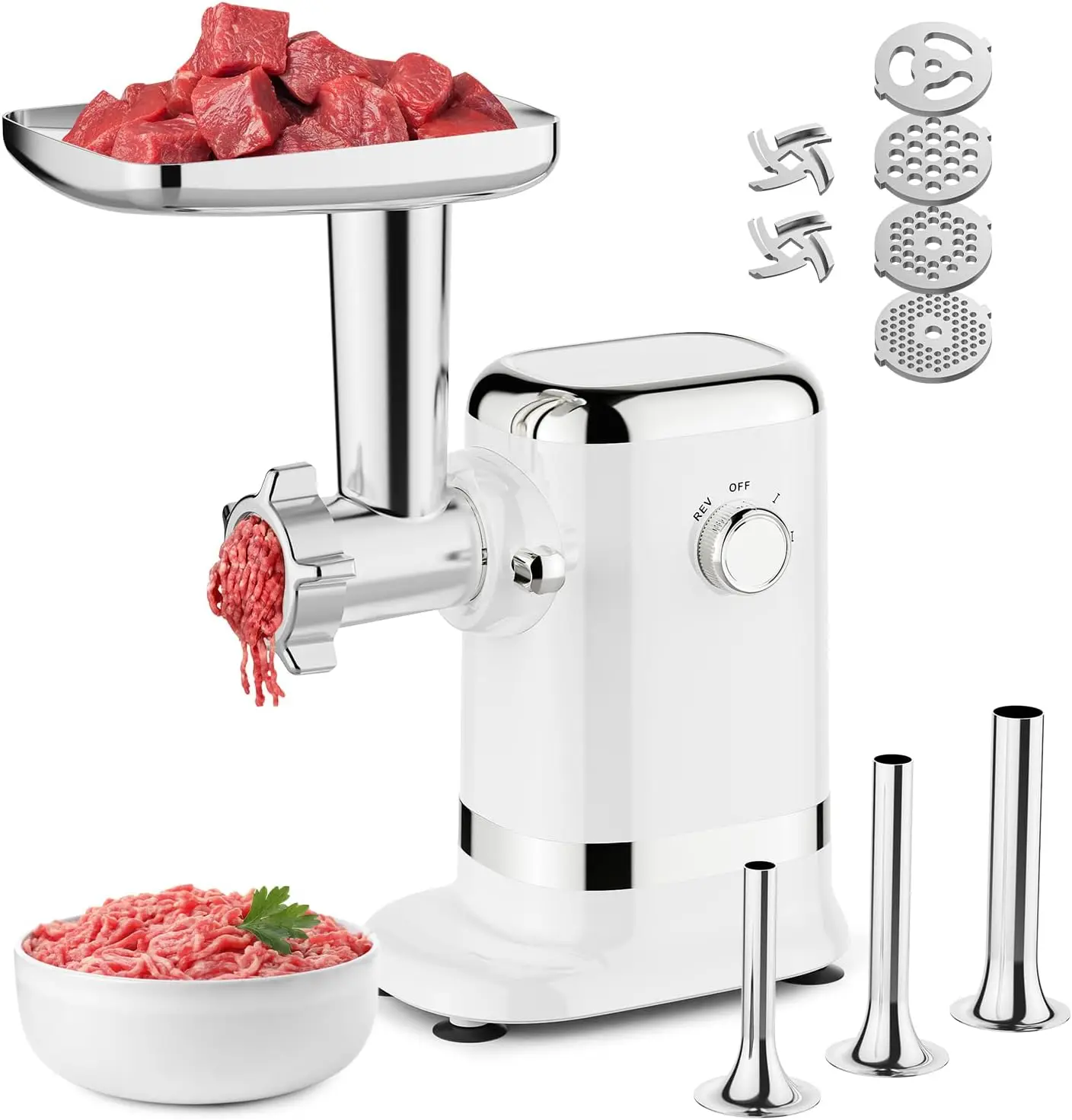 

Electric Meat Grinder & Sausage Stuffer - 2800W Max Power, 3 Sausage Tubes, 2 Blades, 4 Plates Home Use Meat Smasher for Ground