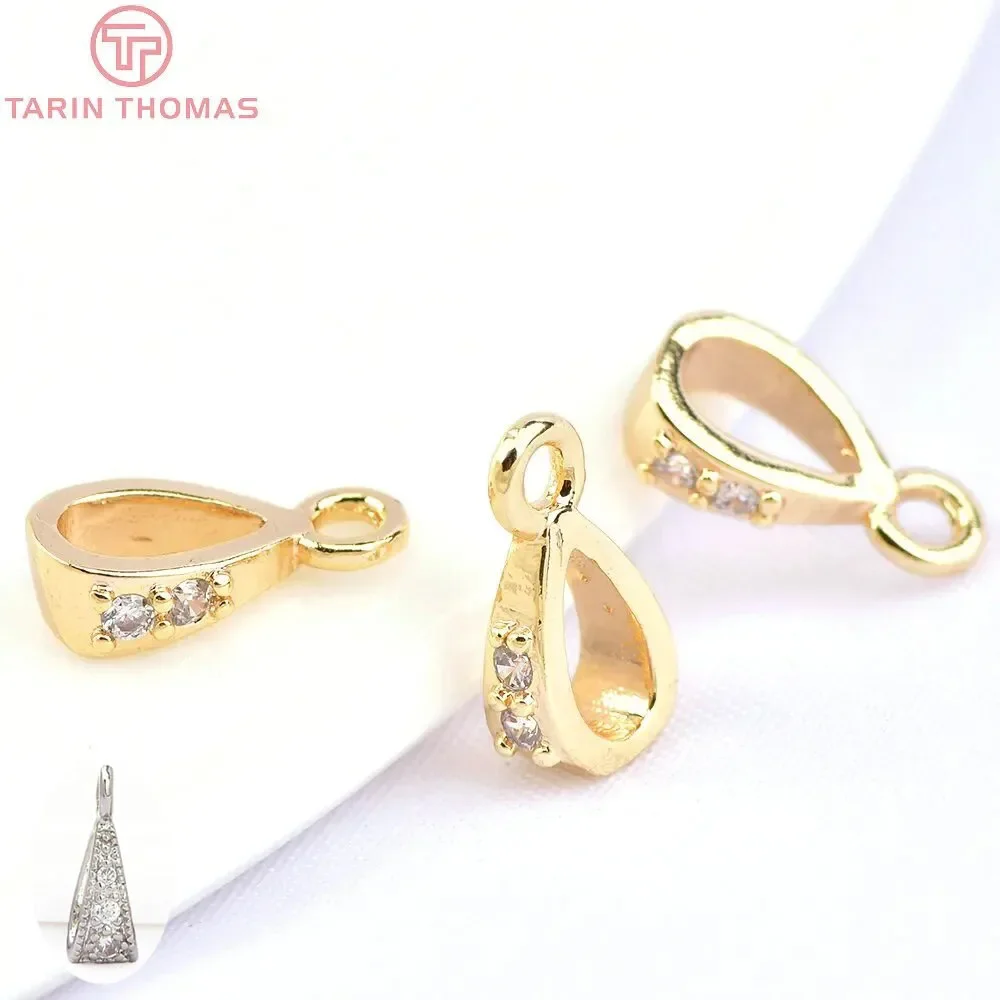 (1574) 10PCS 3x5x9.5MM 24K Gold Color Plated Brass with Zircon Charms Connector High Quality Diy Jewelry Accessories Wholesale