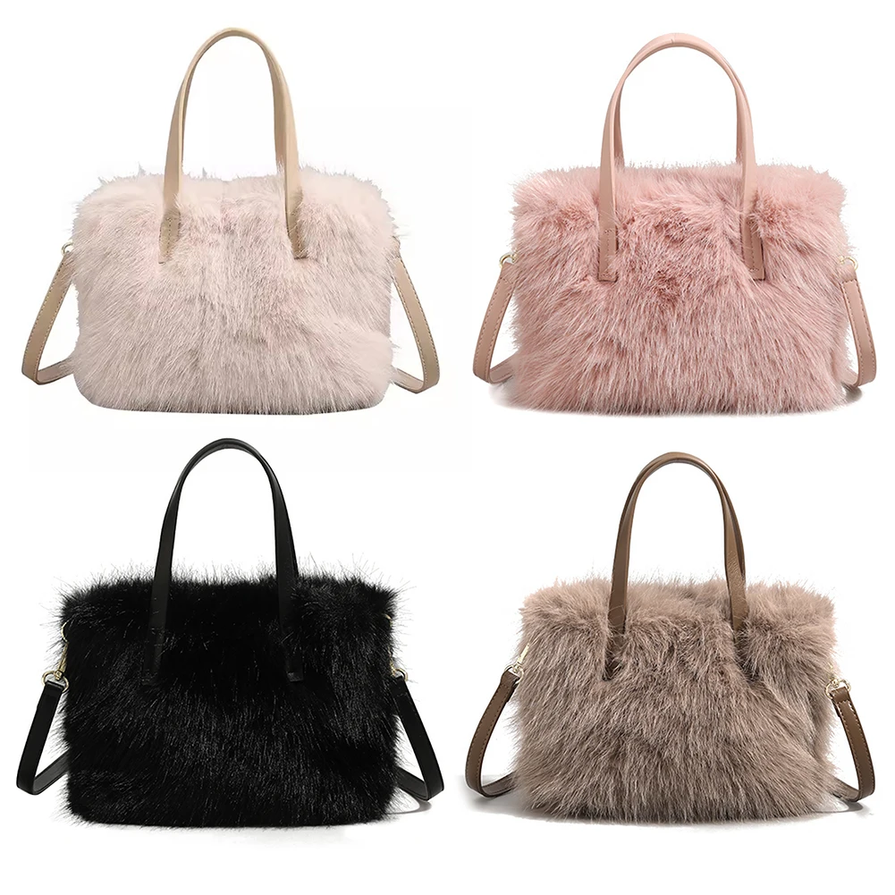 حقيبة كروس نسائية منفوشة من الفرو الصناعي حقيبة كتف بحزام قابل للتعديل حقيبة حمل صغيرة بلون سادة محفظة لحفلات السفر #6