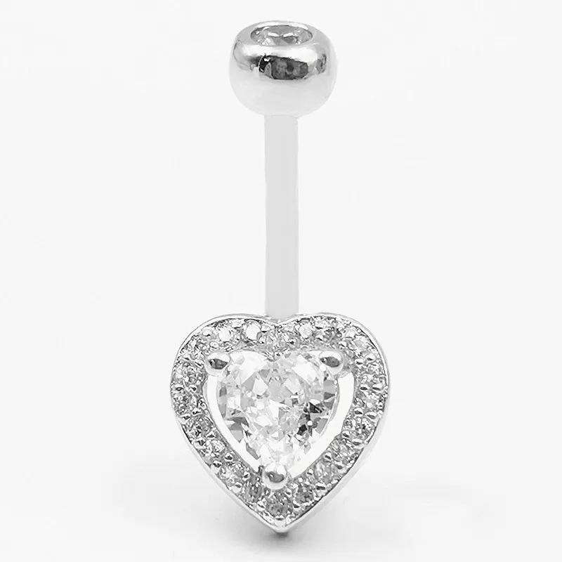 

S925 Sterling Silver Belly Button Ring Heart Shape Cubic Zirconia Internally Threaded Belly Button Navel Piercing Ring