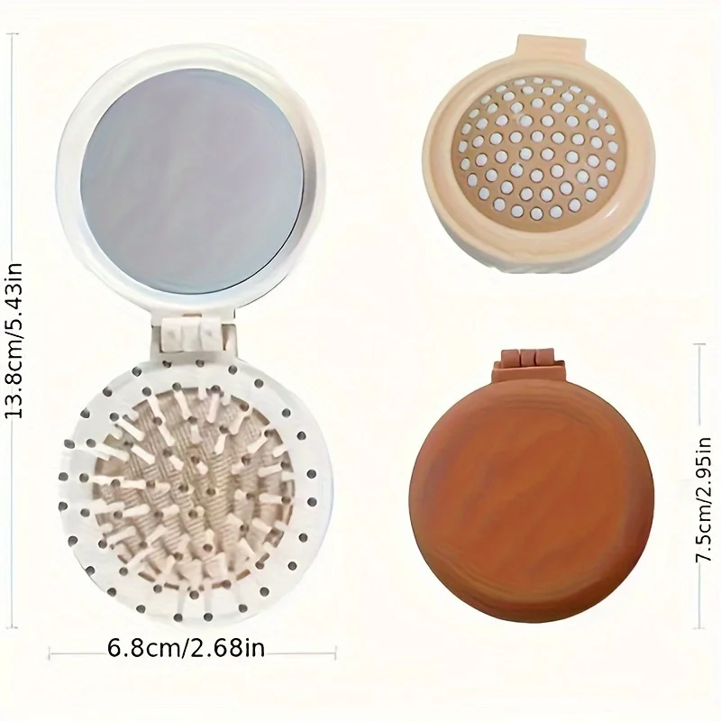 1 Women's Mini Lightweight Portable Travel Comb - Stylish Double Fold Design with Reflective Mirror