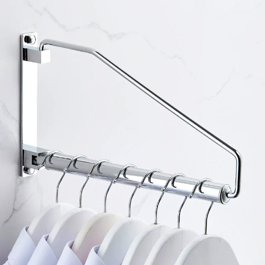 Brass  revolving clothes hanger golden clothes hanger balcony wardrobe storage rack perforated wall hanging clothes rod
