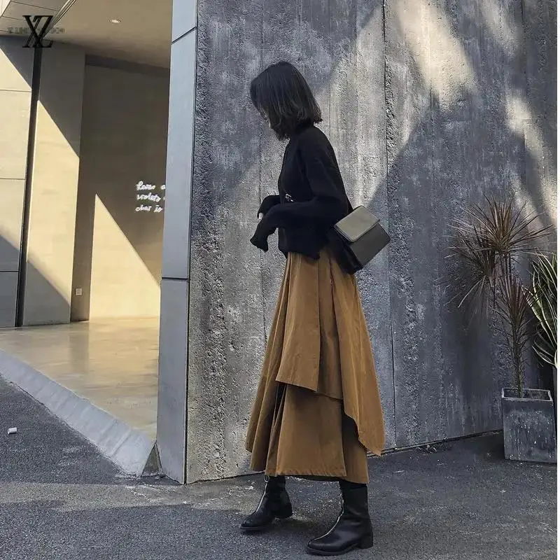 Women High Waist Irregular Fake Two Piece Skirt Pants Spring Summer Fashion Wide Leg Trousers Slim Fit Long Legs Flattering