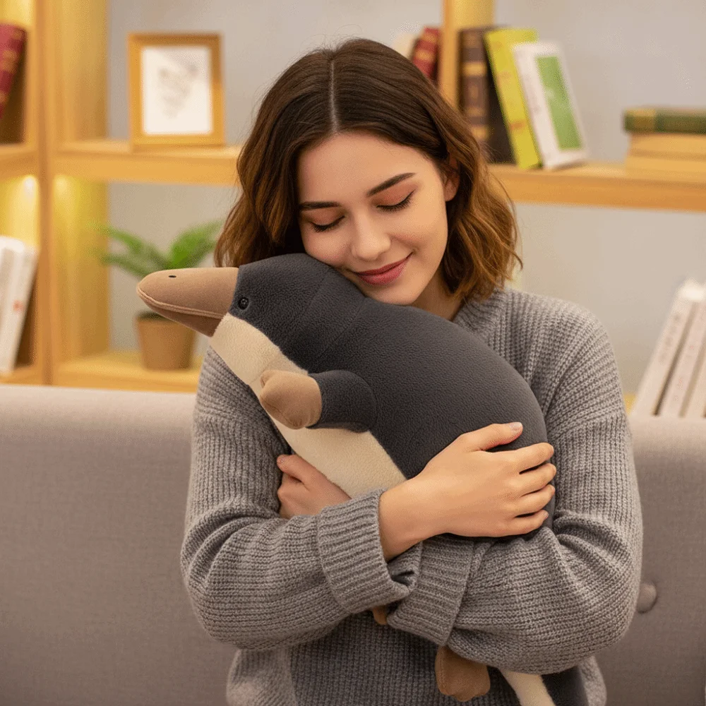 Cute Design Super Soft Platypus High Quality Fluffy Texture Stuffed Animal Realistic Design Grey Color Lying