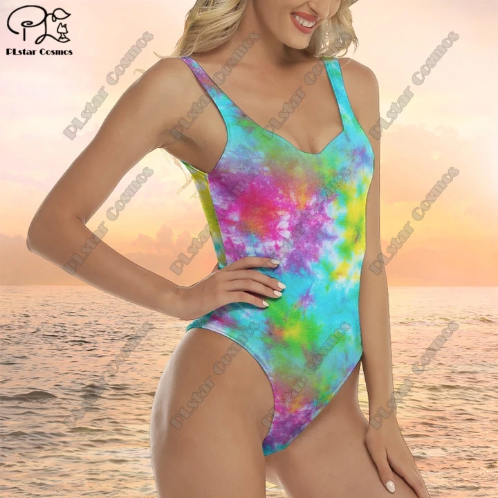 3D printing splash paint painting color contrast gradient pattern summer women's bright color one-piece swimsuit new arrival