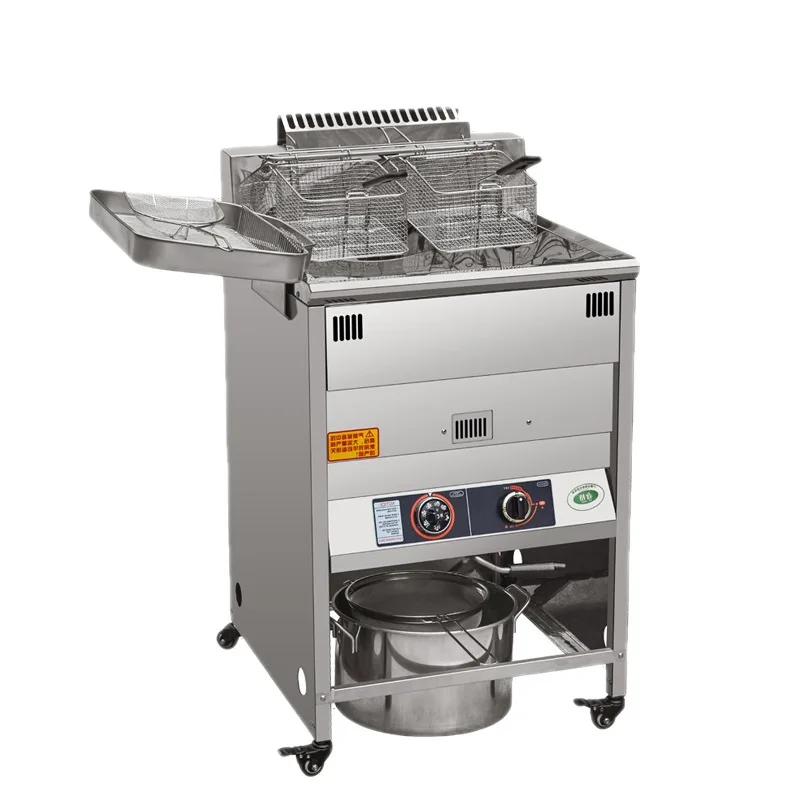Commercial vertical gas fryer, single cylinder double sieve stainless steel natural gas fryer