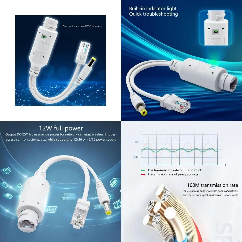 E1PF 48V to 12V Active PoE Splitter Adapters, Fast Ethernet Compatible, for Various Application  DC5.5x2.1mm Connector,