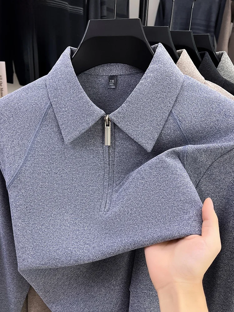 Rn Men's Zipper Long Sve irt Autumn Casual Busin Outerwear Comfortable Breathable Polyester Blend Top