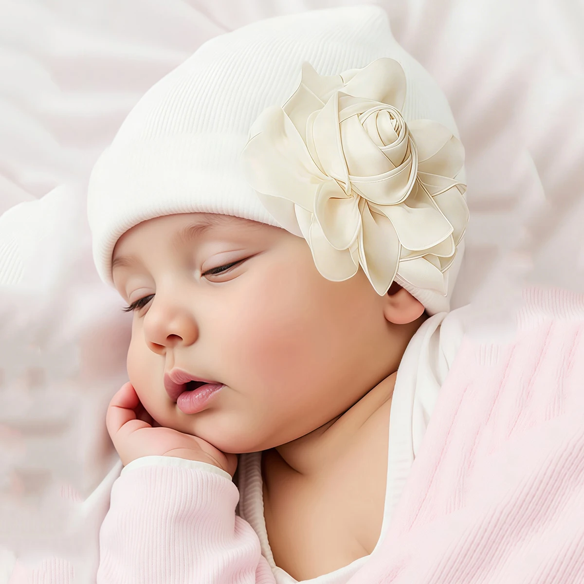 Autumn Winter Newborn Photography Warm Big Flower Knitted Ha