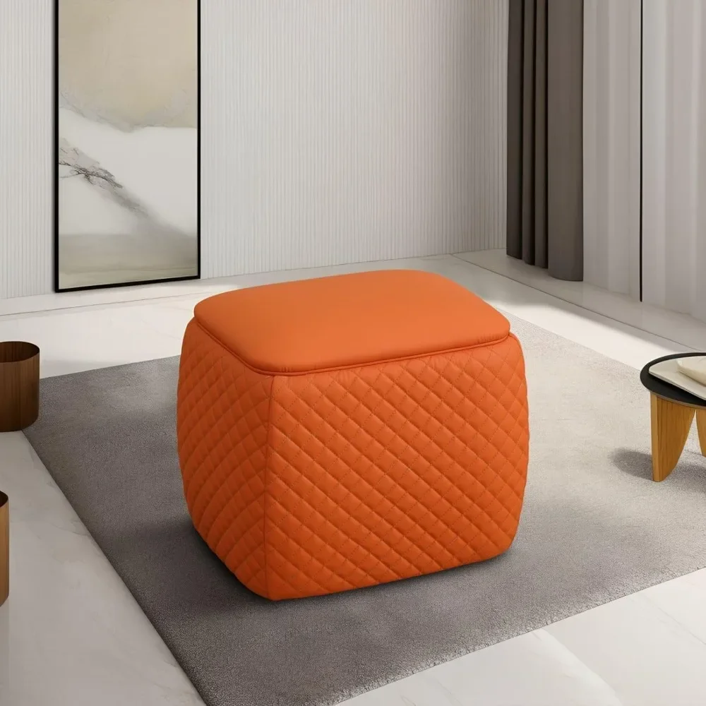 

Ottoman Anti Cat-Scratch Leather Orange Small Foot Stool Waterproof Square Chair footrest for Living Room