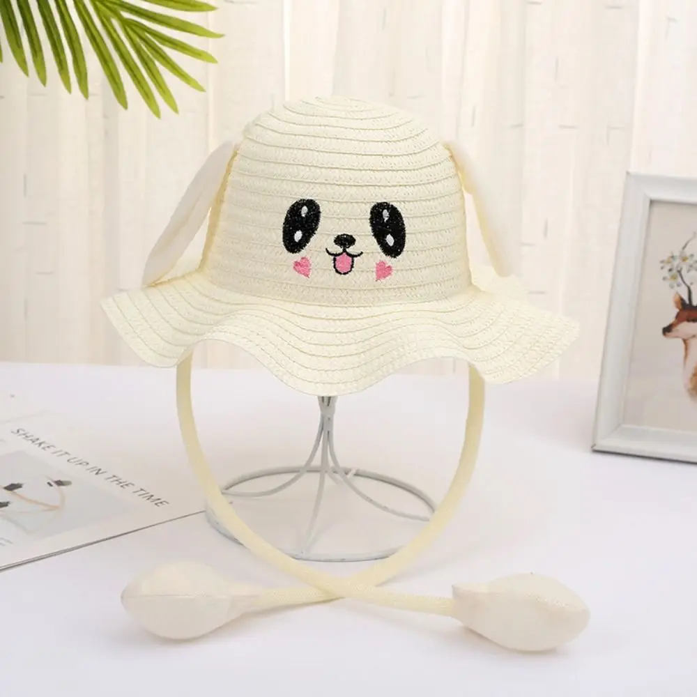 

Sunscreen Rabbit Ear Sunshade Straw Hat Ear Moving UPF50+ Bunny Sunshade Hat Bucket Hat Solid Color Children Straw Hat Outdoor