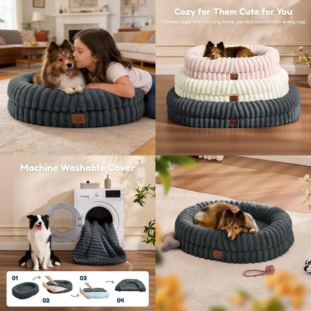 

Ортопедическая лежанка для собак среднего размера - водонепроницаемый диван из искусственного меха в полоску со съемным, моющимся чехлом для комфортного отдыха