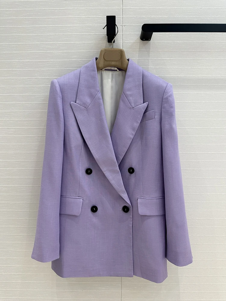 

SVORYXIU Autumn Winter New Suit jacket Double-row buckle Design Fashion Beautiful Woman purple Elegance Versatile Suit jacket