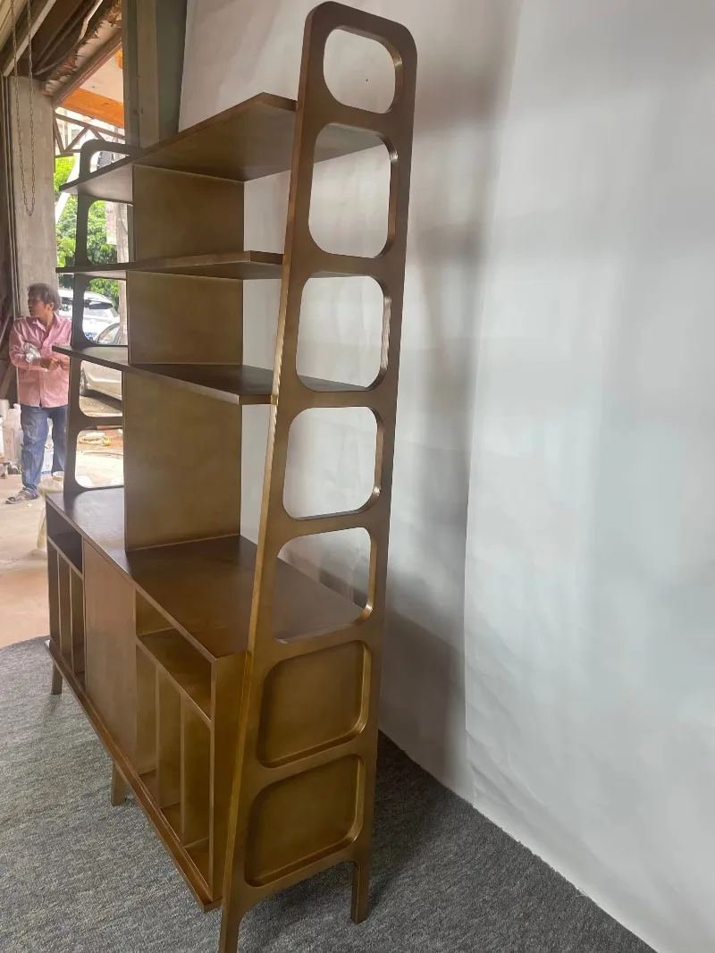 Contemporary Multi-functional Wood & Iron Bookcase with Record Player Stand and Vinyl Record Storage for Home Office