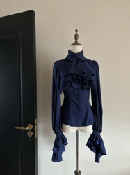 Eulogizing Night-style Lolita Gothic long-sleeve ruffled blouse by FlowerFairyDaily