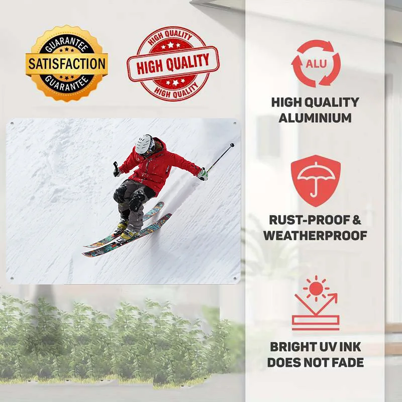 Man Snow Skiing Poster Retro 3D Printed Metal Signs Customized Wall Hanging Gift for Garage Accessories Decor Living Room Home