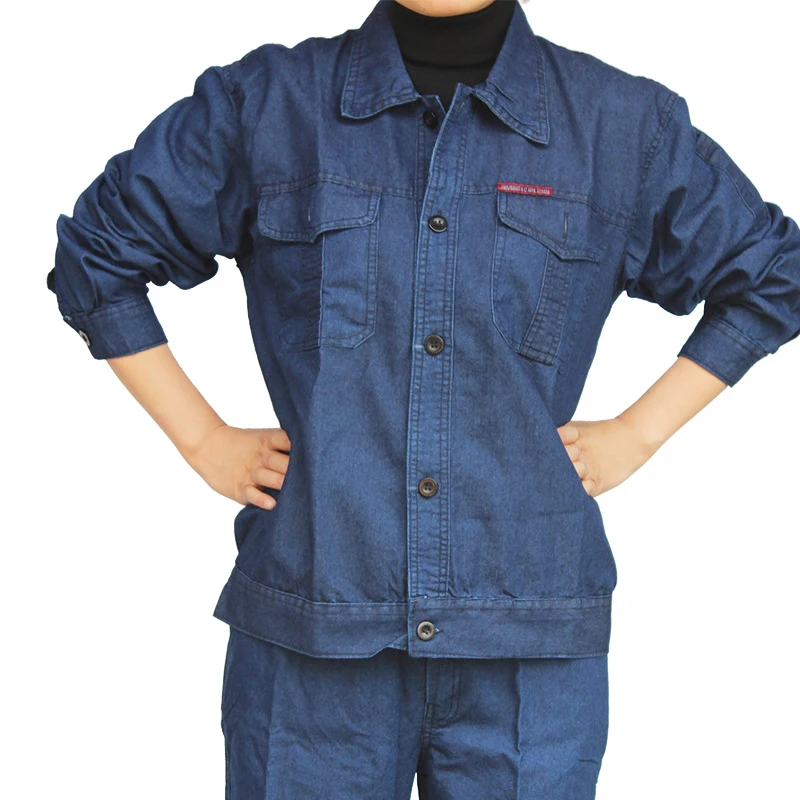 

Men's Denim Workwear Set Ultra-Thin Pure Cotton Welding Clothing Breathable Anti-Heat Wear-Resistant Summer Suit