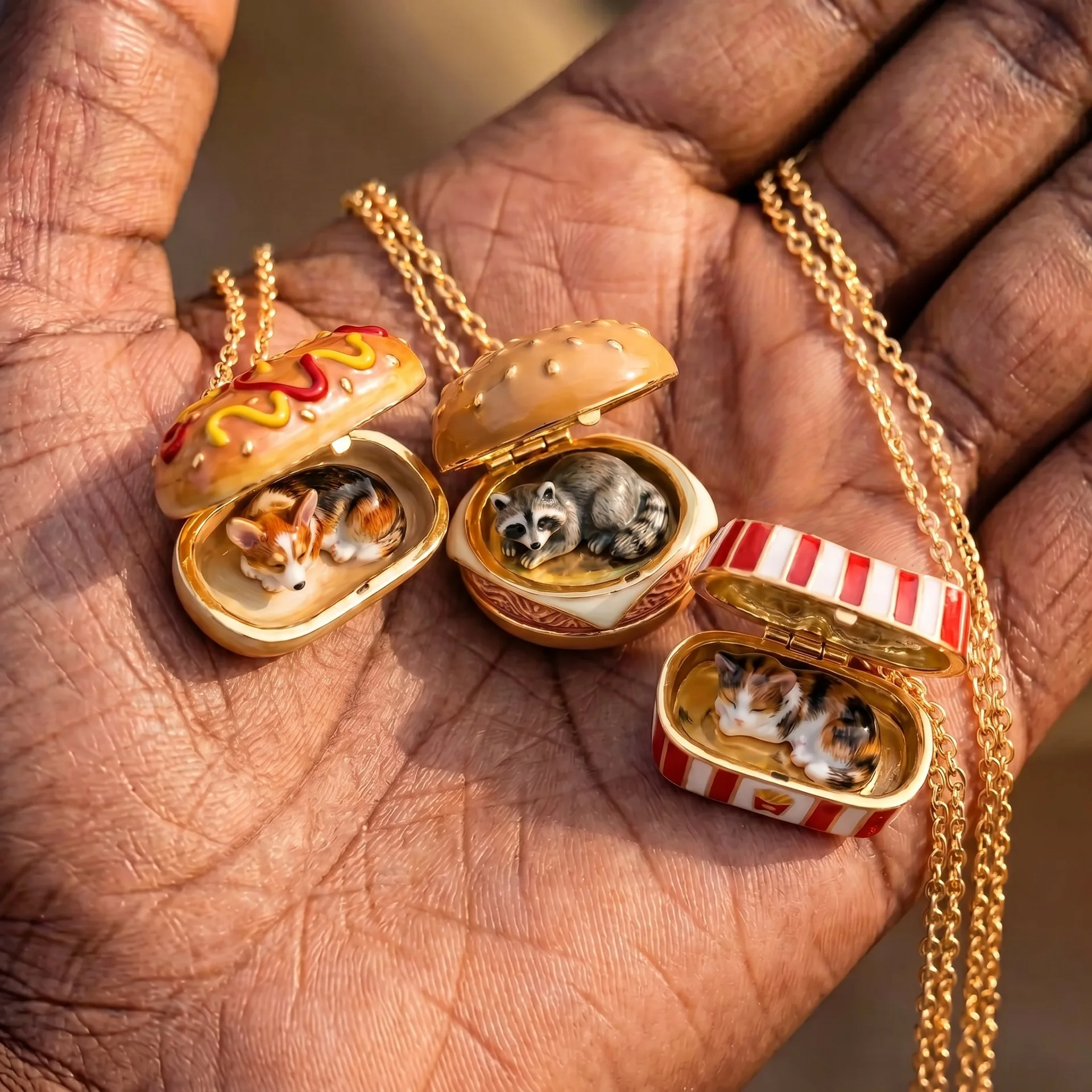 Men Accessories Locket - Burger Dog Food Locket Necklace –