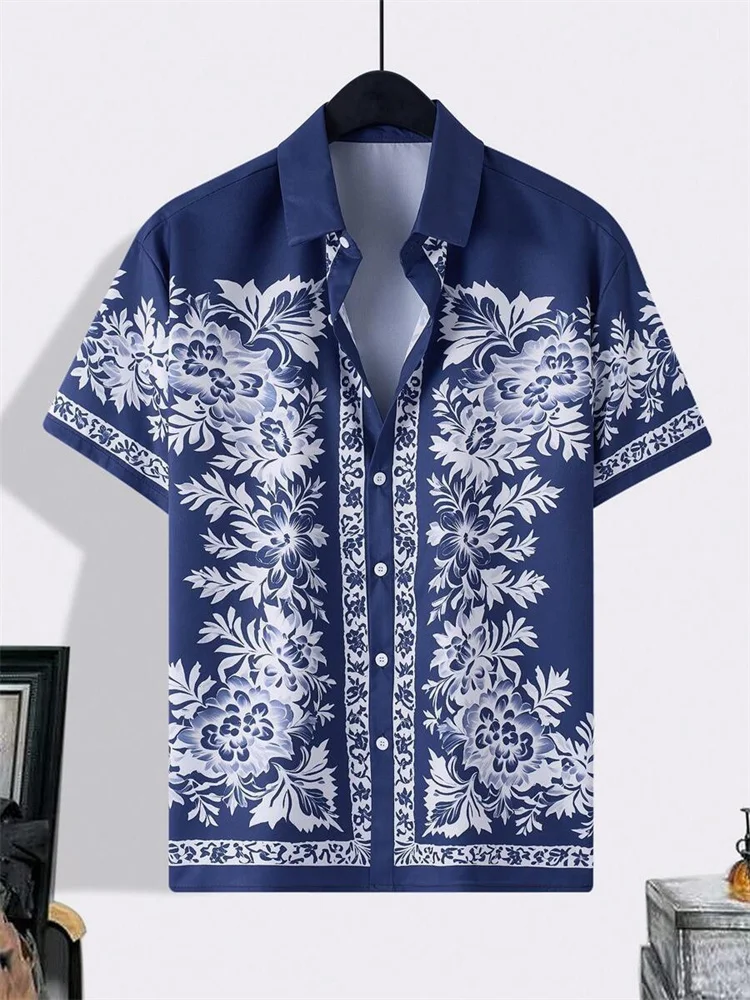 الصيف الرجال القمصان ثلاثية الأبعاد المطبوعة الأزهار قمصان موضة عادية تنفس التلبيب زر قمصان هاواي المتضخم XS-6XL الأحجام