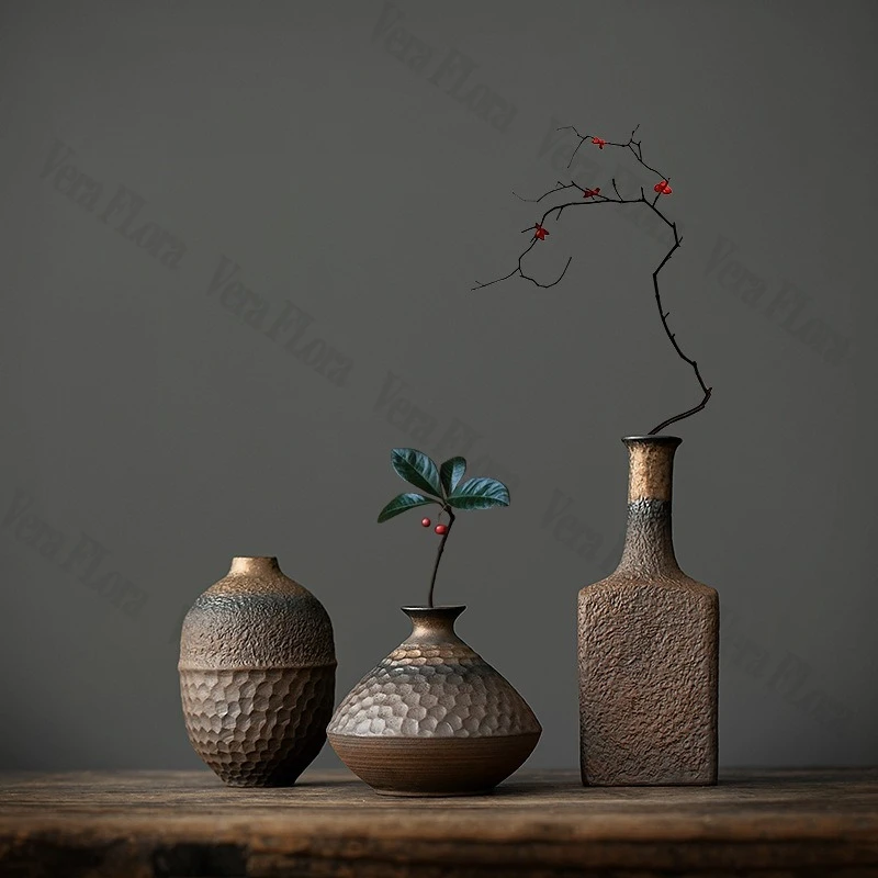 Vintage Ceramic Antique Style Wabi Sabi Style Vase Dry Flower Hydroponic Small Flower Apparatus Flower Vase