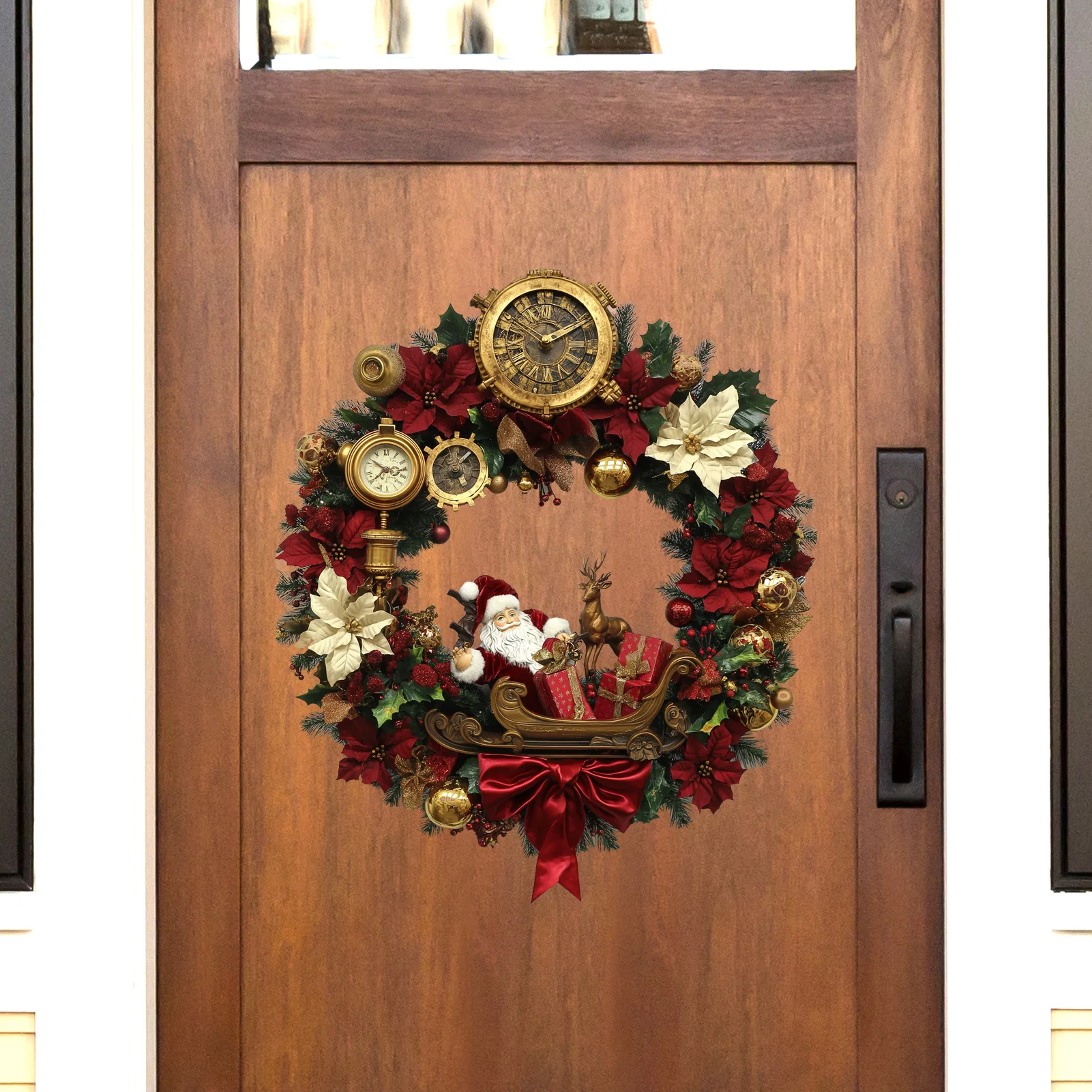 Cartoon Christmas Wreath Door Stickers Xmas Santa Claus Home Door Ornaments Merry Christmas Decor Happy New Year 2026 Sticker