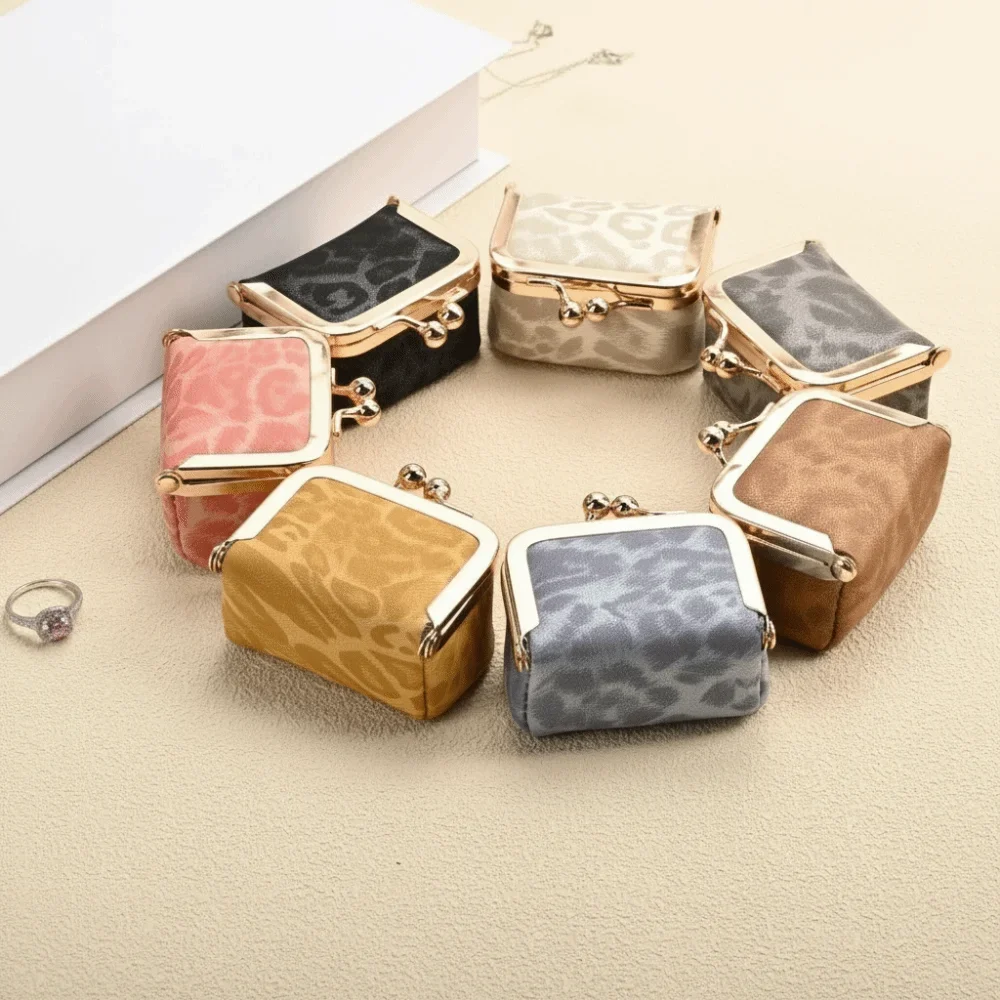 Portable Multi Color Mini Kiss Lock Storage Pouch Leopard Print PU Leather Mini Jewelry Box Coin Purse Women
