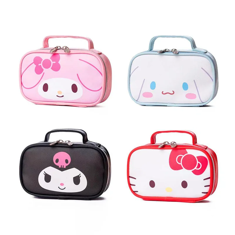 

Sanrio Cartoon Melody Kuromi Handheld Makeup Bag Multi Functional Zipper Leather Waterproof Student Pen Case