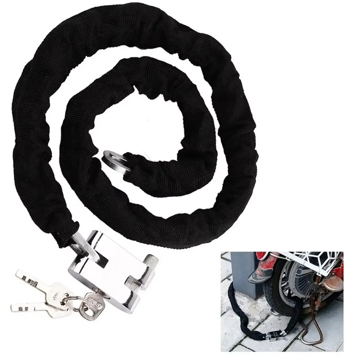 PHONE&GEAR Motorcycle Bike Lock Heavy-Duty Chain Lock Heavy Duty 1.2m Bike Bicycle Security Padlock with 3 Keys
