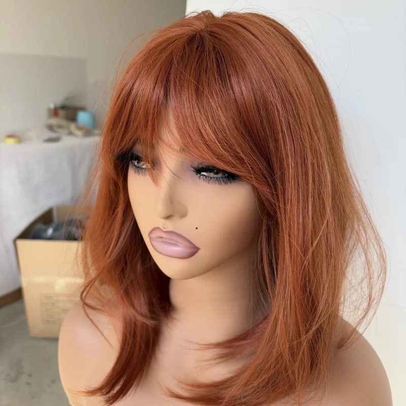 

Soft Synthetic Hair Heat Resistant Straight Dress Up Wigs With Bangs Copper Red