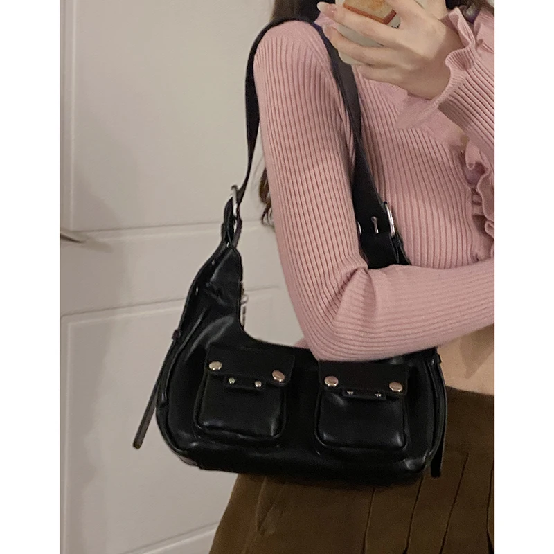 NIGEDU Fashion Shoulder Armpit Bag for Women Tend Female Simple Small Pocket Design pu Leather Underarm Handbags and Purses