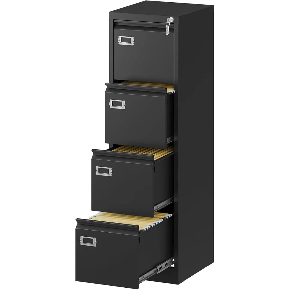 

File Cabinet - 4 Drawers Vertical 17.8" Deep Lockable Filing Cabinet Black Metal Storage Cabinets for Home Office to Hanging Fil