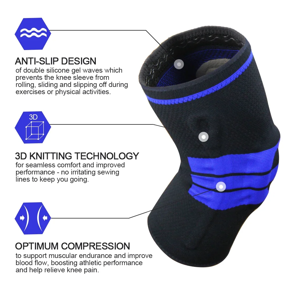 Knee Support Knee Brace Compression Sleeve with Side Stabilizers and Silicone Patella Gel Pad, Meniscus Tear, Arthritis Jogging