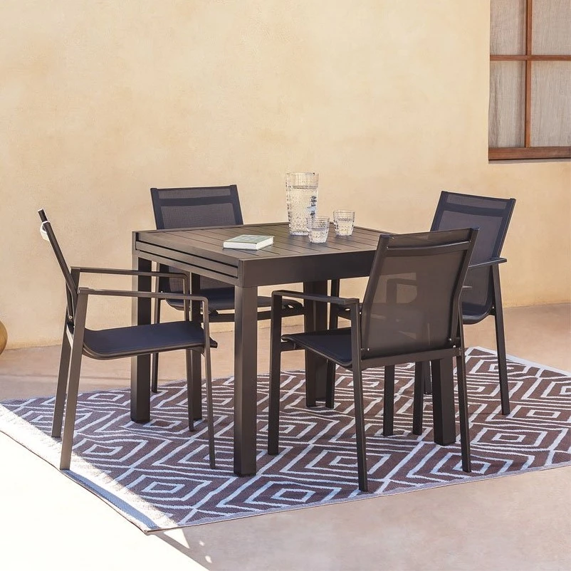 Restaurant Table And Chairs Patio Furniture Metal Garden Dining Set Metal Outdoor Breathable Chairs With Extendable Table