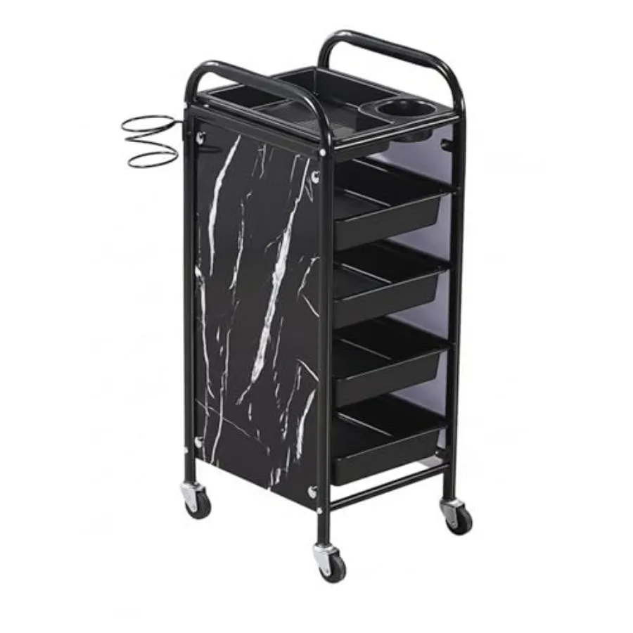 

- Hair Dressing Trolley 5 Layers Professional Salon Storage Cart with 5 Spacious Drawers Durable Metal Frame in Black and Gold