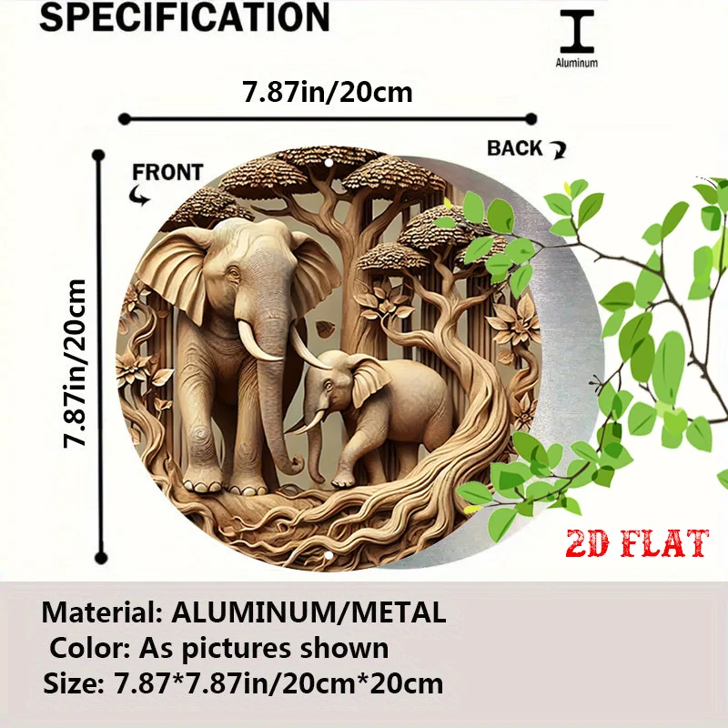 2D Flat, 2D Flat 1pc Family Bond Round Aluminum Sign, Elephant Round Wall Decor Forest Rustic Metal Wall Art, Nature Inspired