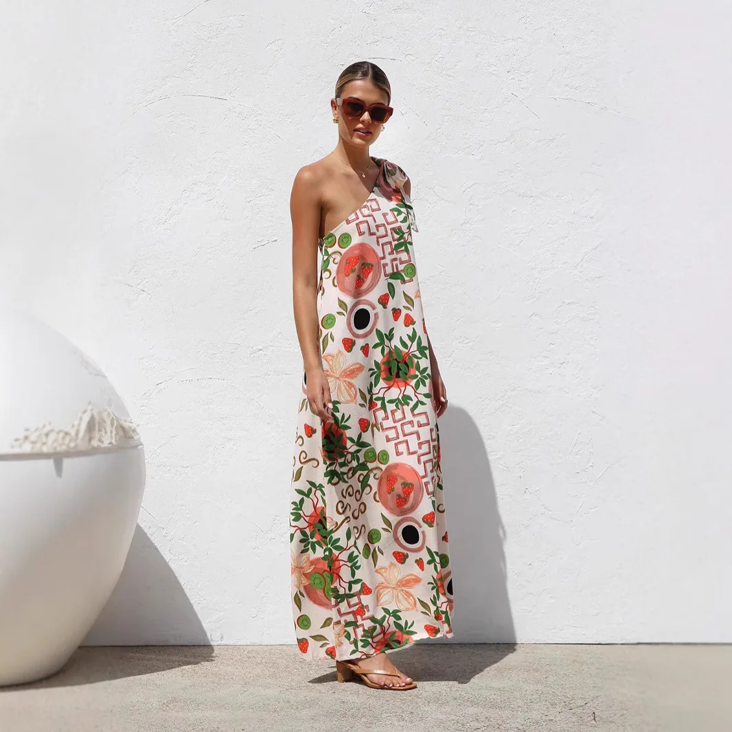 Femmes ample été décontracté motif 3D robe femmes Sexy sans manches Maxi robe mode plage vacances Robes Robes Robes