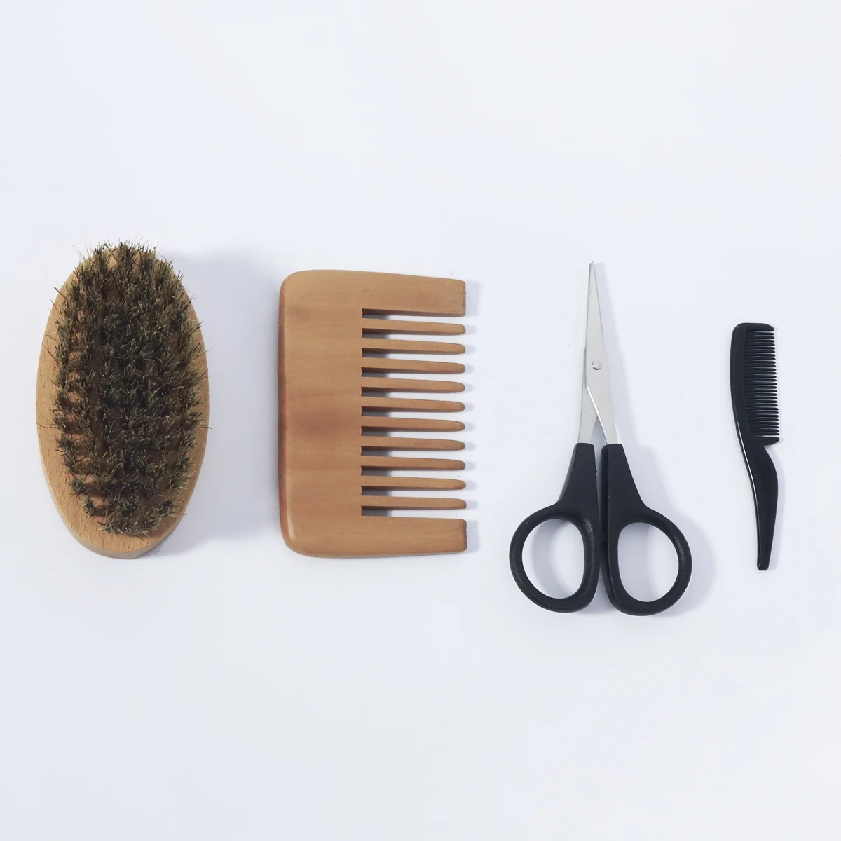 Conjunto de estilo de barba masculino – mini tesoura de barba, escova de juba de madeira, mini pente, adequado para todos os penteados