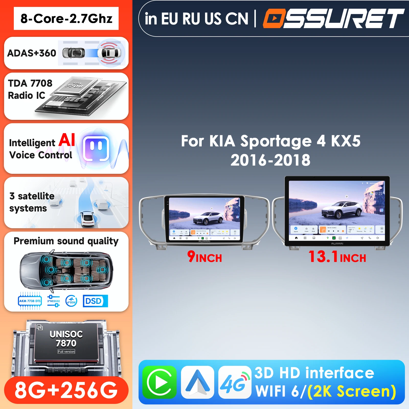 13.1'' 4G-LTE Carplay Car Radio For KIA Sportage 4 2016 2017 2018 2019 2020 2021 QI KX5Manual Air condition Multimedia GPS