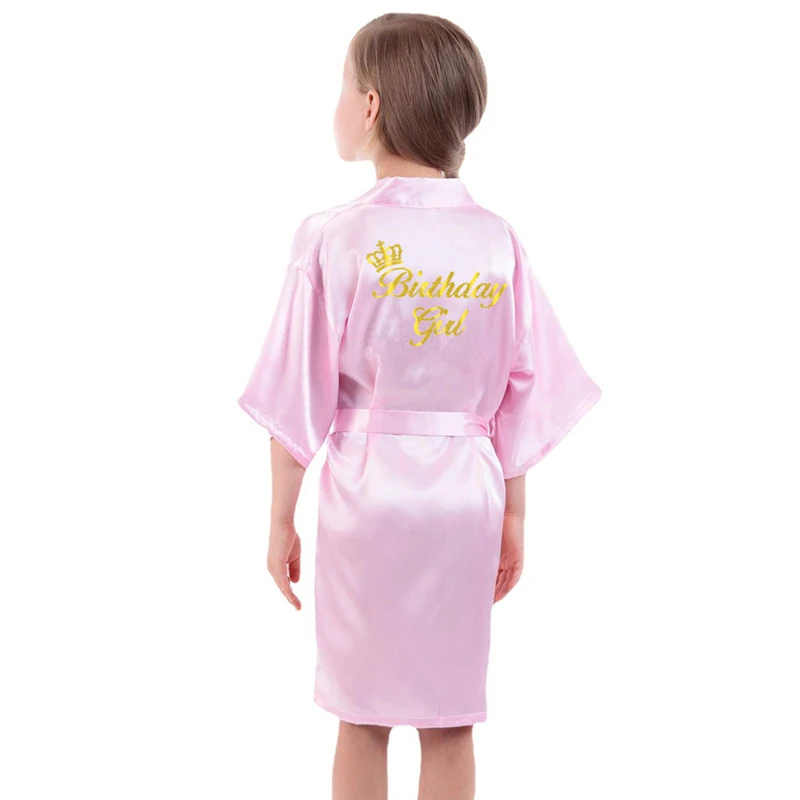 Retail Kids Birthday Girl Gold Glitter Robes Soft Satin Pure Color Kimono Bathrobes for Spa Wedding Birthday Party