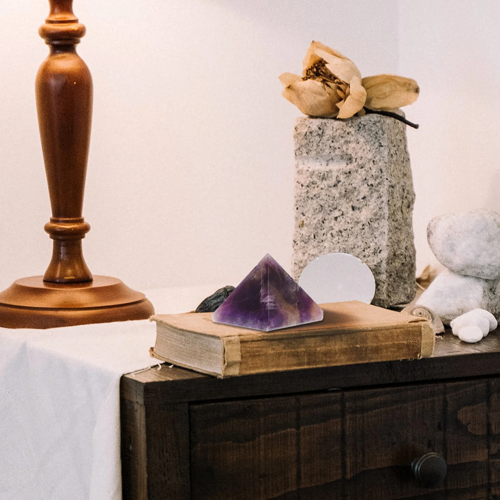 

Amethyst Pyramid Decor Bright Color Delicate Natural Pyramid Ornament for Home Office Creative Crystal Egyptian Decor