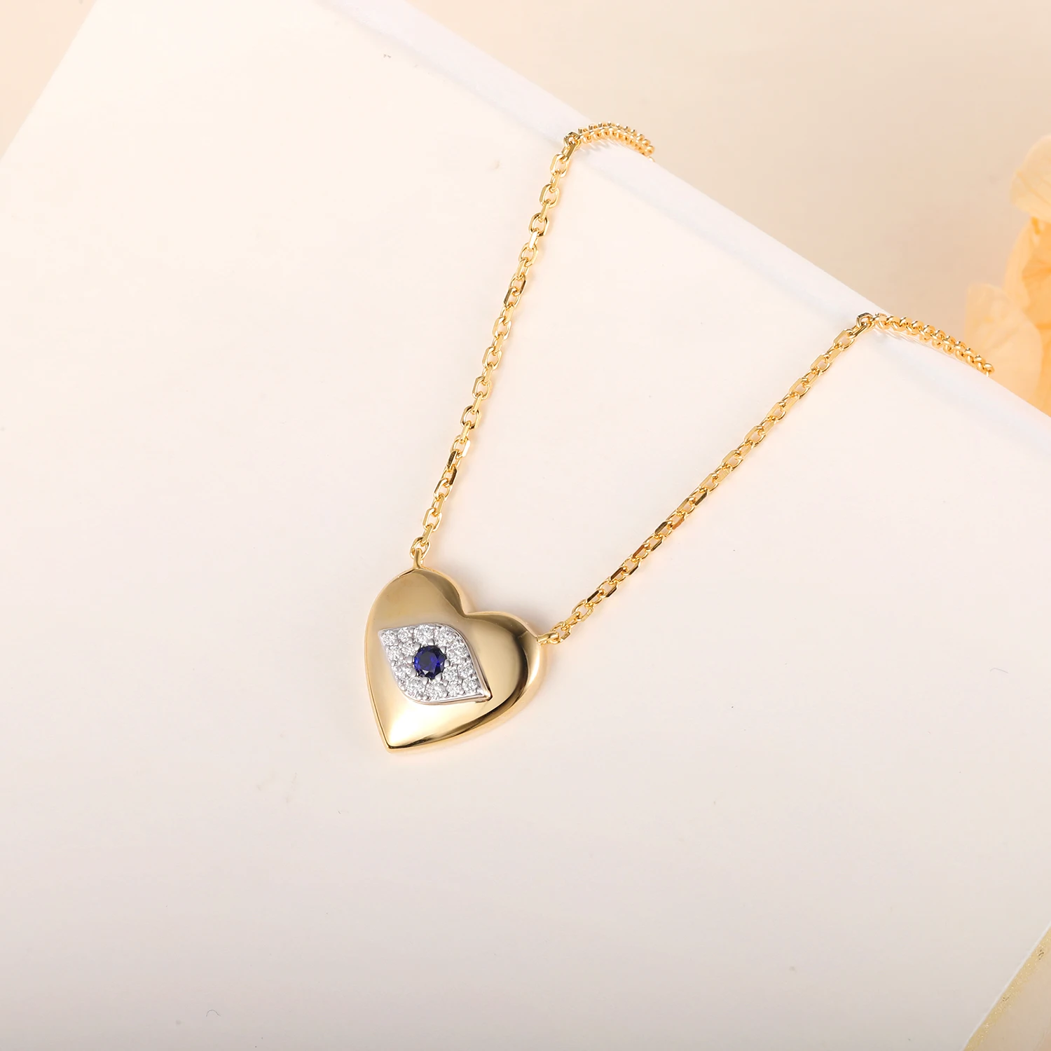 TYYL Lab Grown Sapphire Evil Eye Heart Pendant 925 Silver Moissanite Lucky Necklace for Women Men Collar Chain Creative Jewelry