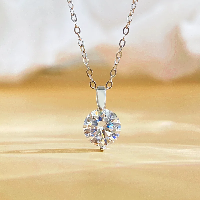 

Moissanite s925 sterling silver necklace pendant 1-carat D color classic and simple style