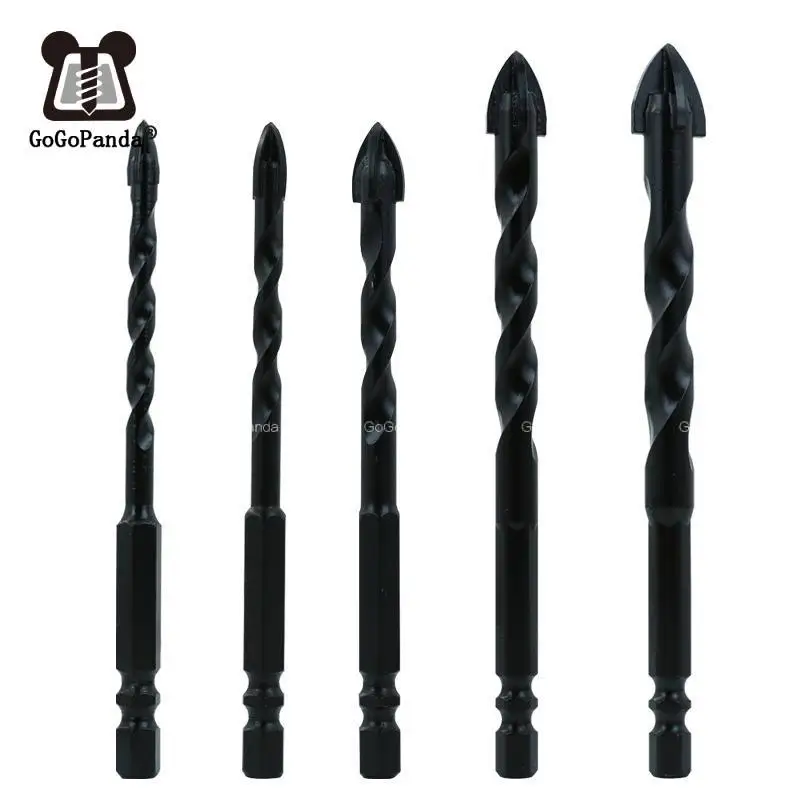 Black hexagonal shank drill cross triangle 5 PCS suit glass ceramic tile openings for four edges alloy bit of drilling hole