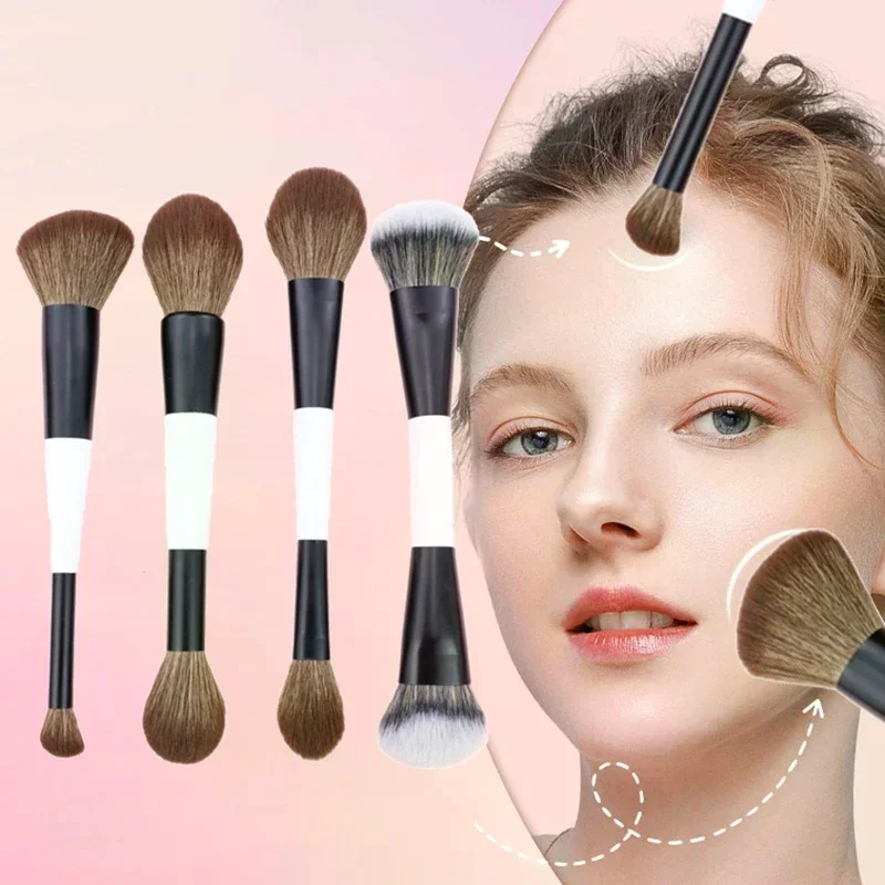 2 In 1 Professional Double Ended Makeup Brush Large Conical Head And Handle For Foundation Concealer Setting Travel Make Up Tool