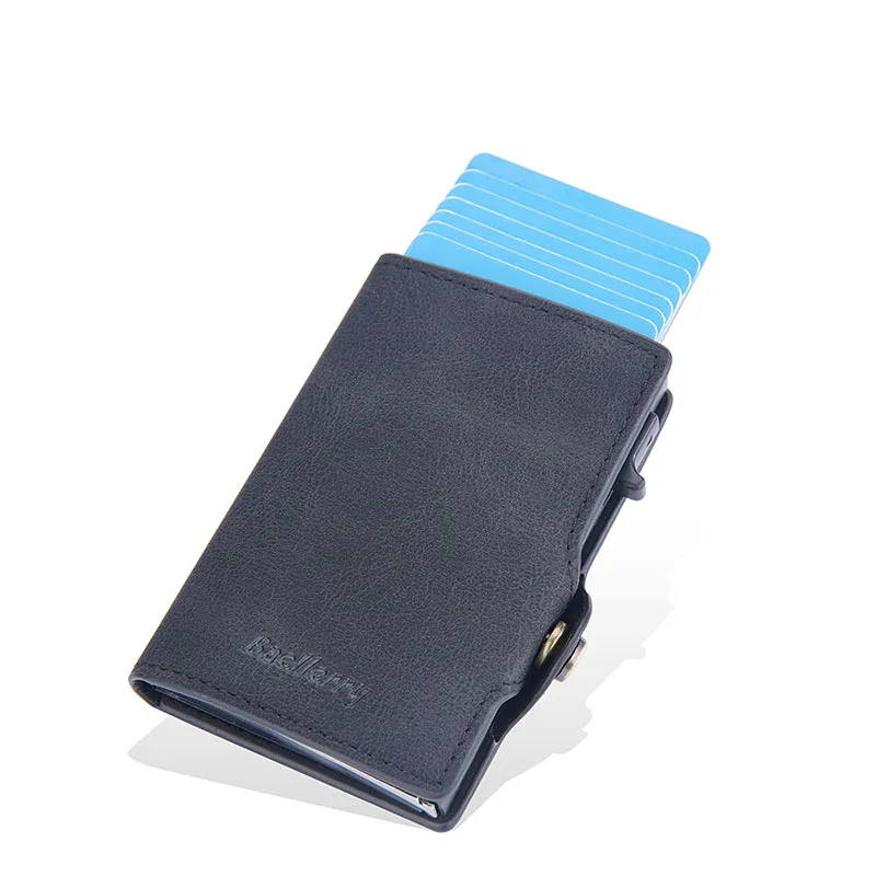 

Anti Rfid ID Card Holder Case Men Hasp Metal PU Leather Wallet Male Coin High Quality Purse Women Mini Carbon Credit Card Holder