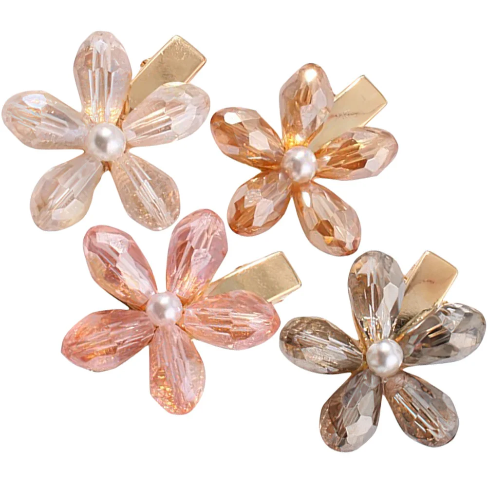 

4 шт., заколки для волос с хрустальными цветами, стильные маленькие красочные заколки с цветами для женщин и девочек, вечерние, свадебные, повседневные аксессуары для волос