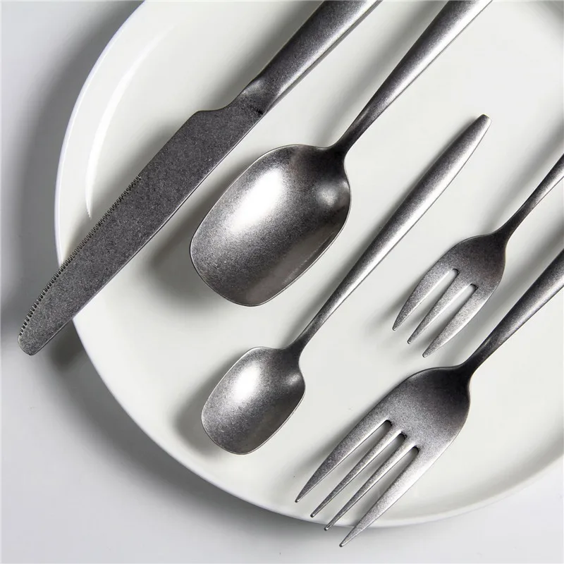 Japanese Old Vintage Stainless Steel Western Cutlery, Knife, Fork, Spoon, Nordic Restaurant, Hotel Supplies, Outdoor Camping